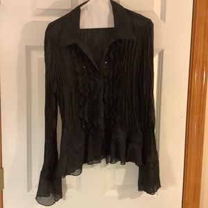 Allison Taylor Sheer Black Ruffled Blouse